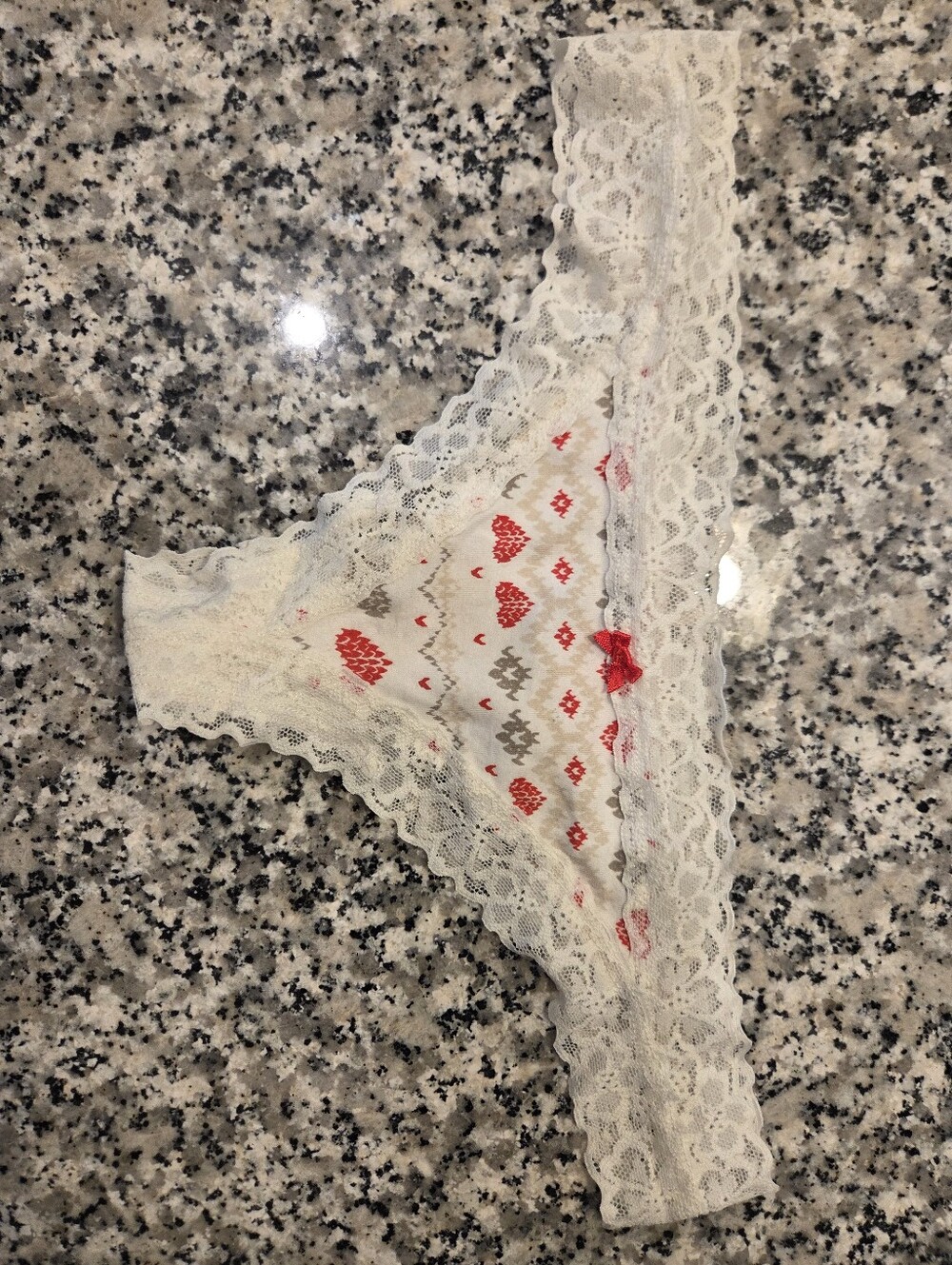 aerie Cream Lace Cheekiest Cheeky Panty with Red Heart Accents